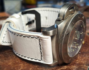 white Leather strap  custom made for panerai