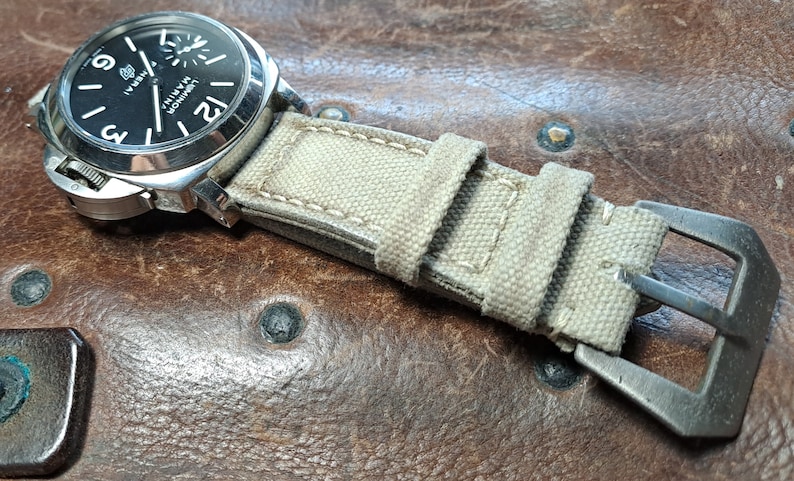 Correa de lona color canela lavada/envejecida hecha a medida para panerai rolex omega... immagine 3