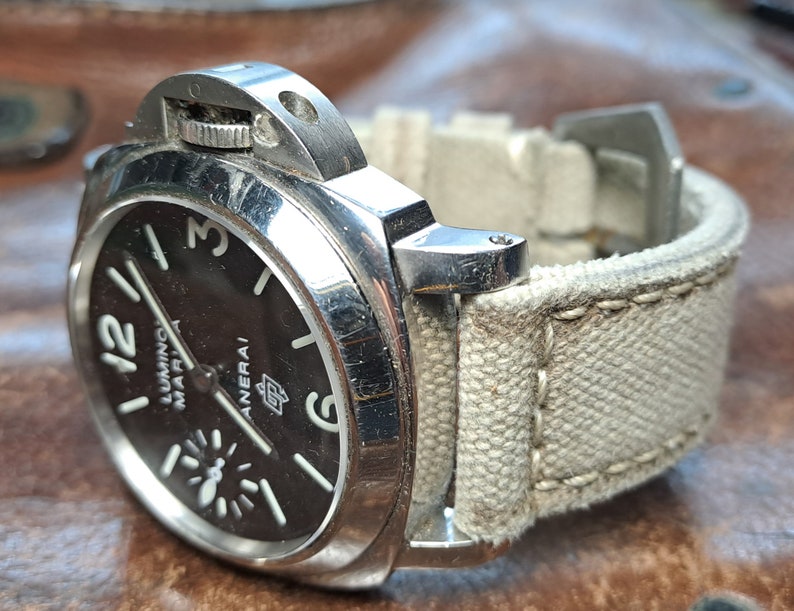 Correa de lona color canela lavada/envejecida hecha a medida para panerai rolex omega... immagine 1