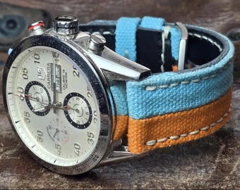 canvas strap orange and light blue  color  125/75 length and 22/22