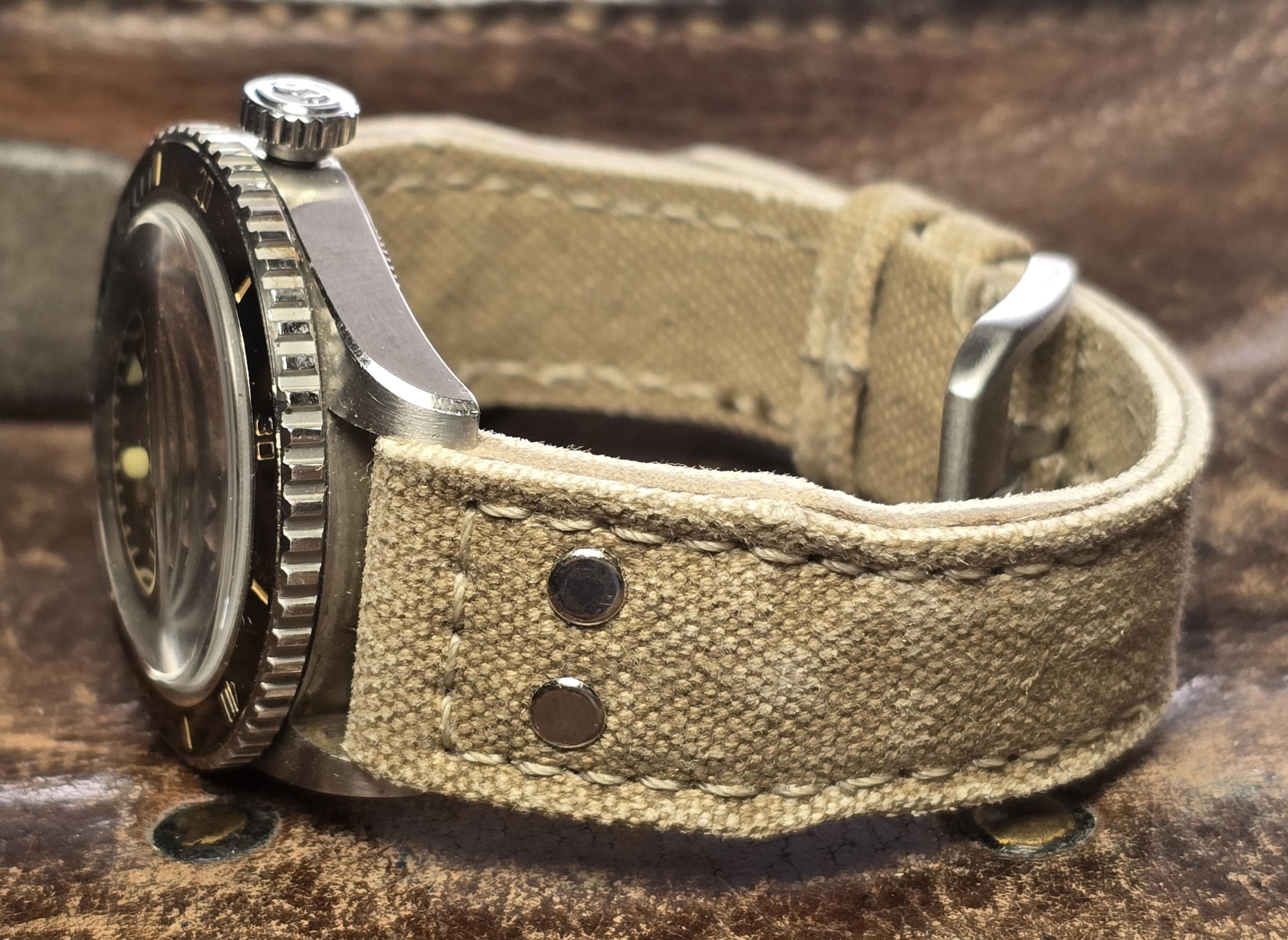 Canvas strap in light khaki color for IWC  20/18 125/75