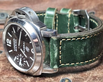 leather strap green color custom made for panerai