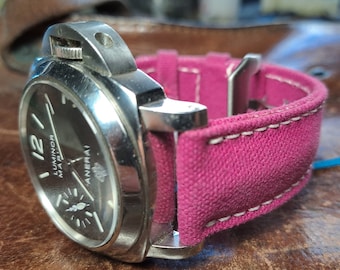 Pink padded canvas strap  custom made for panerai. rolex. ,omega