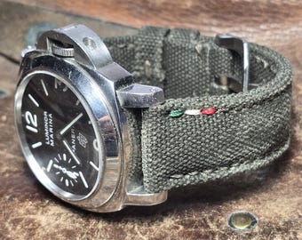 Strap padded in olive green with italian stitching for panerai, rolex, omega...