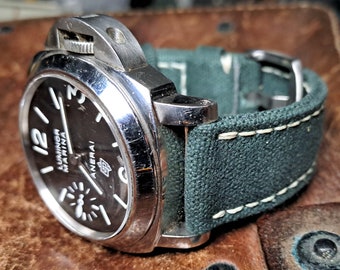 Forest green canvas strap  custom made for panerai ,rolex , omega .....