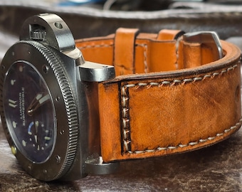 Custom made strap in orange aged  color  for  panerai