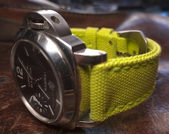 bracelet en toile jaune/vert sur mesure pour panerai rolex, omega...