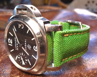 Green padded canvas strap  custom made for panerai. rolex. ,omega