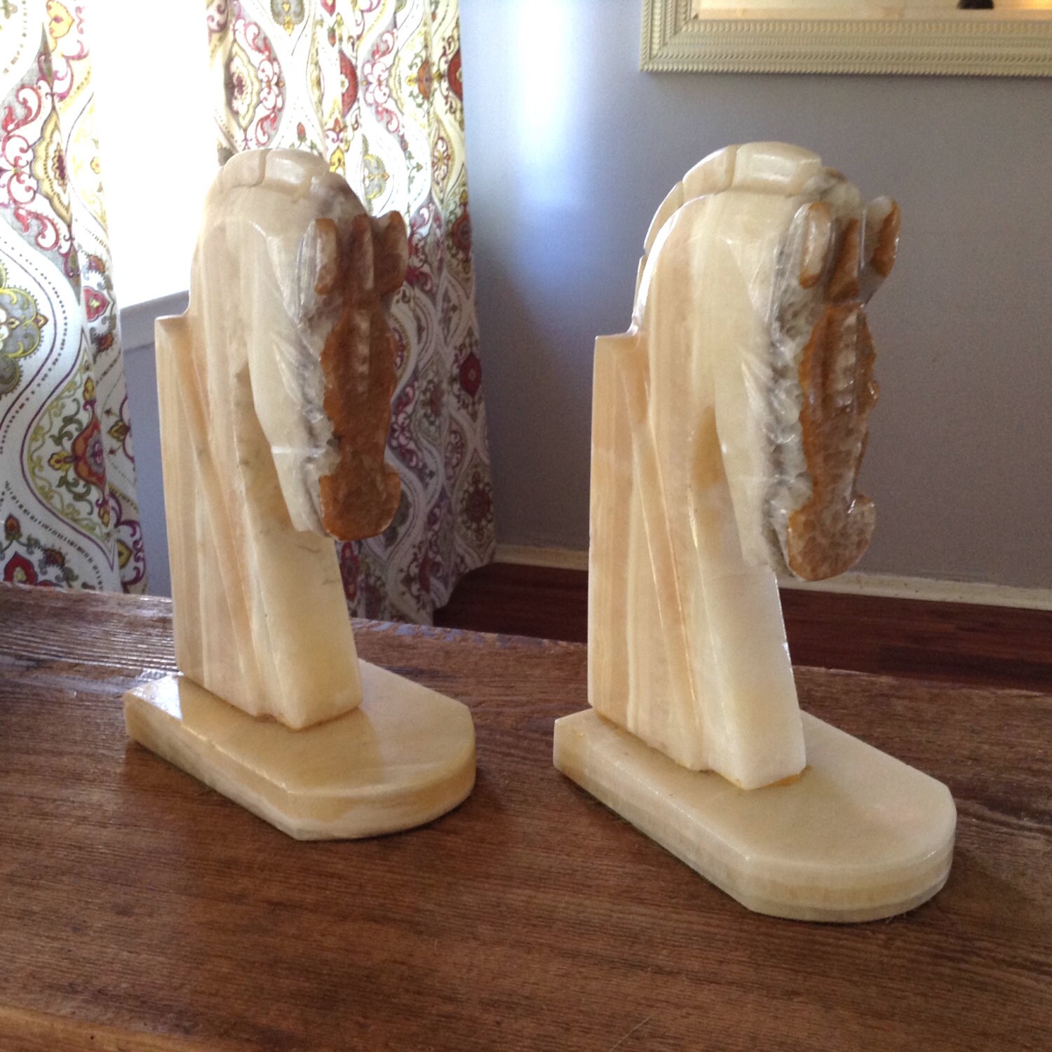 Pair of vintage white onyx horse head bookends Etsy