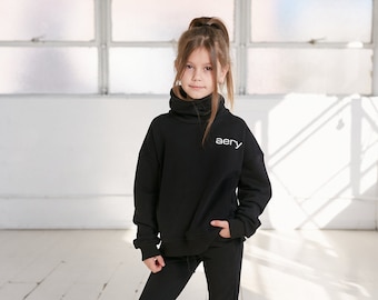 Unisex sweatpants set girls zipper pullover pants black cotton joggers kids sweater boys truck suite