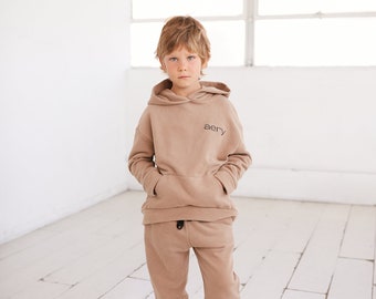 Unisex sweatpants set girls hoodie pants brown beige cotton joggers kids sweater boys truck suite