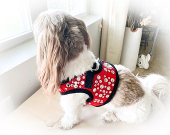 red with black trim step in harness - bark avenue bling