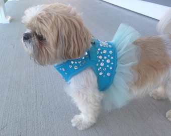 Blue Bling Dog Harness with Skirt - Bark Avenue Bling