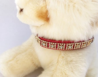 Red Dog Collar with Gold Trim - Bark Avenue Bling