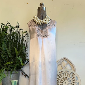 Vintage pink satin nightgown, lace maxi nightgown