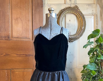 Vintage 1980s black taffeta and velvet cocktail dress