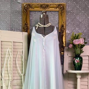 Vintage Blue Chiffon Babydoll Nightgown: Lace Lingerie, Kayser Medium
