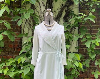 Vintage icy blue nylon and lace robe, Shadowline house coat