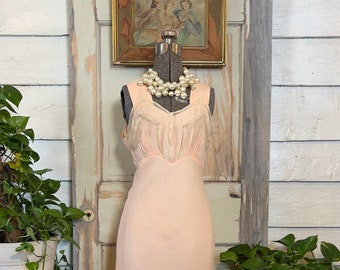 Vintage 1930s peach bias cut rayon nightgown, slip dress