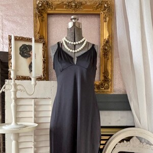 Vintage Black Satin Slip Dress: Lace Trim Lingerie, Size 34
