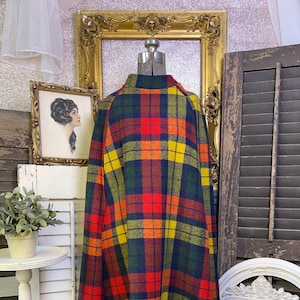 Vintage 1960s Tartan Wool Cape: Queen of the Capes Plaid Poncho
