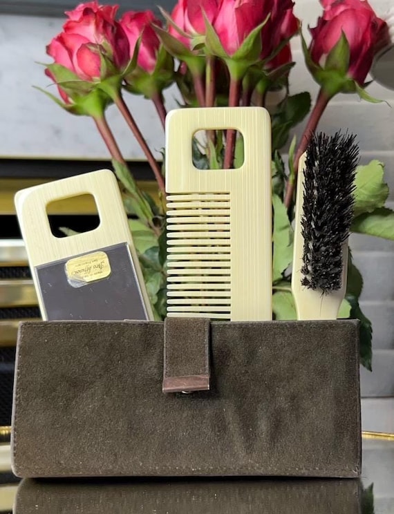 Vintage Janeke Travel Grooming Set, Italian Comb, Mirror, Brush