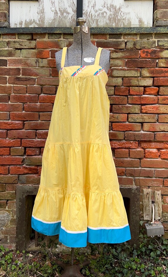 Vintage yellow and blue tiered sundress.