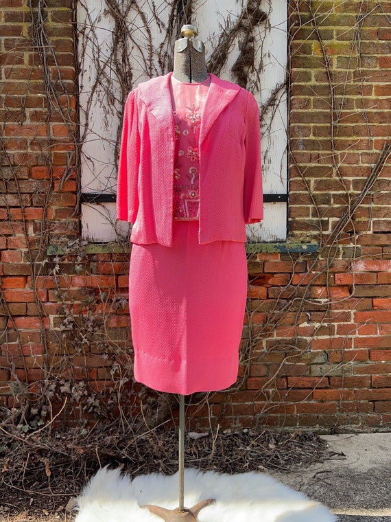 Vintage 1960s hot pink 3 piece skirt suit, skirt, 