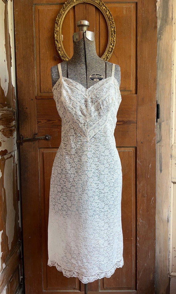 Vintage ivory lace slip dress, Van Raalte 1950s fu