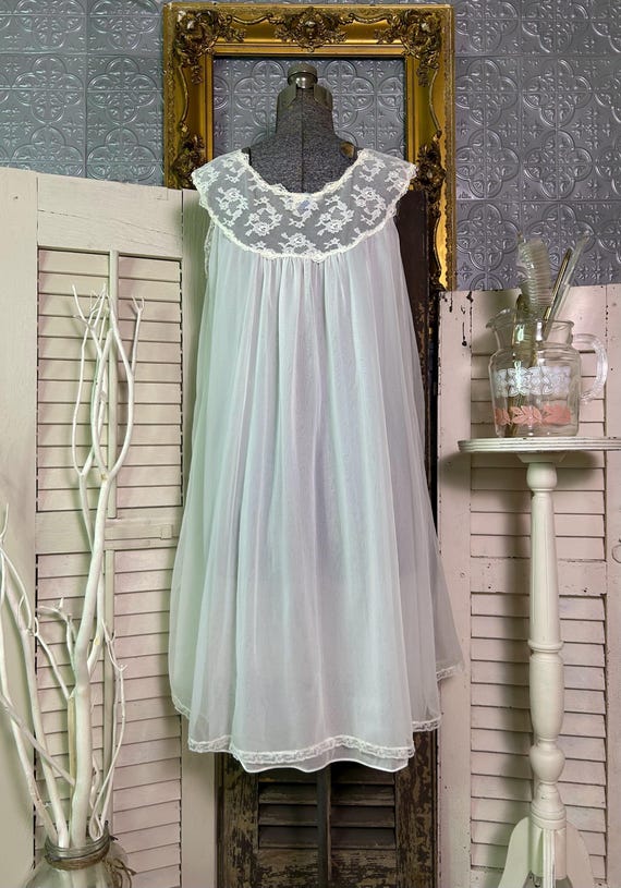 Vintage sheer white double chiffon babydoll night… - image 5