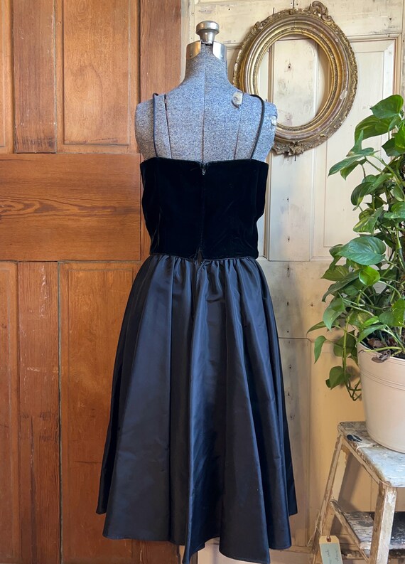 Vintage 1980s Black Taffeta and Velvet Cocktail Dress