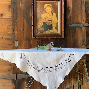 Vintage linen tablecloth, with rose cutwork
