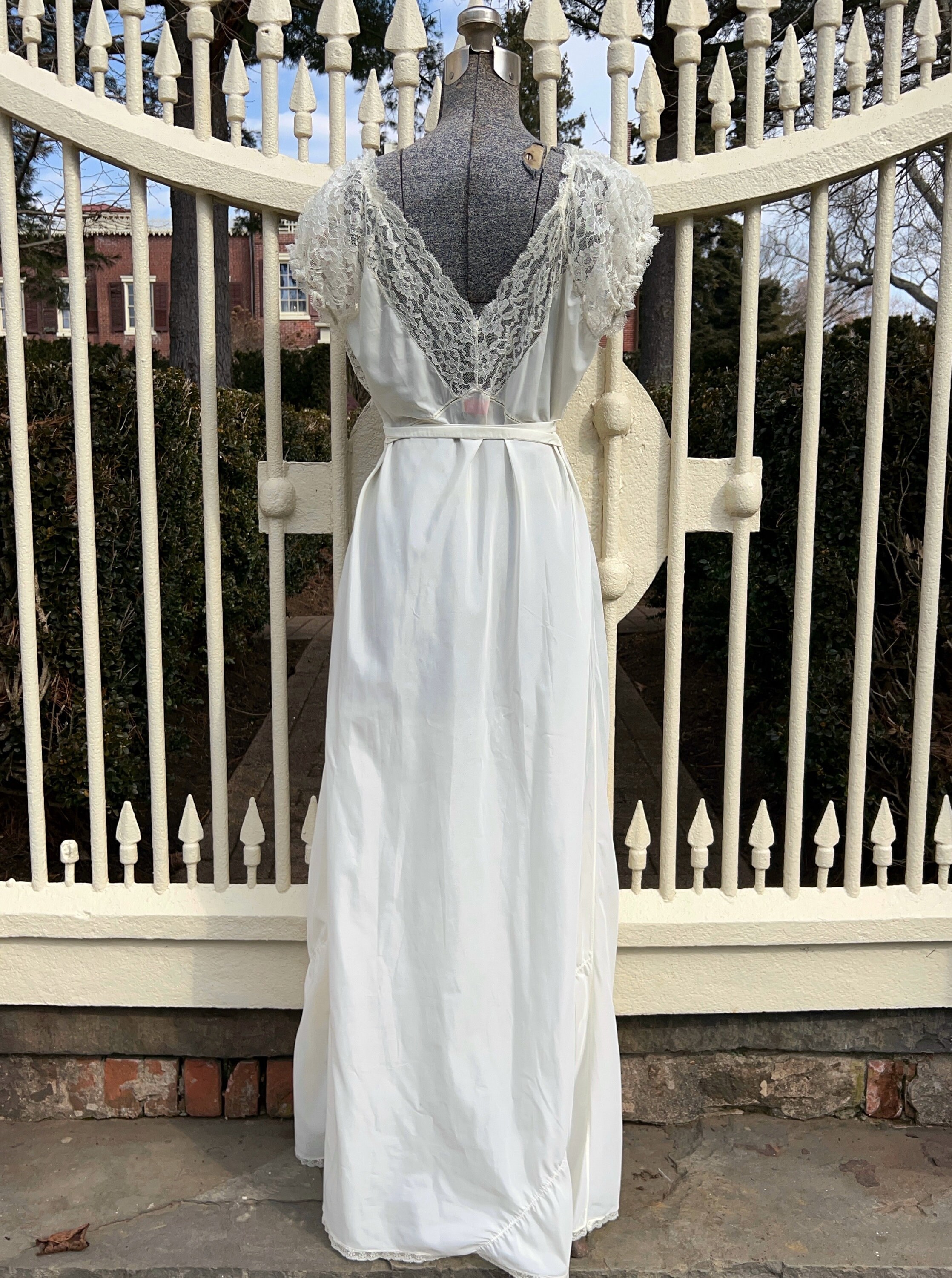 1940s vintage Nightgown slip dress, Shiny bias cut bridal white full length night dress