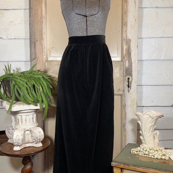 Vintage 1970s black velvet pencil maxi skirt, Fritzi of California