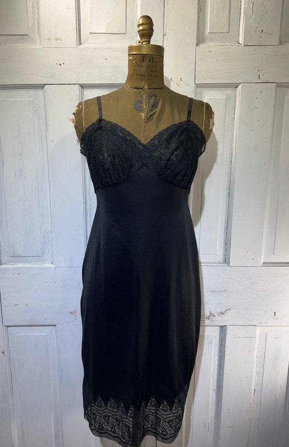 Vintage full slip, 1950s black slip dress, Van Raa