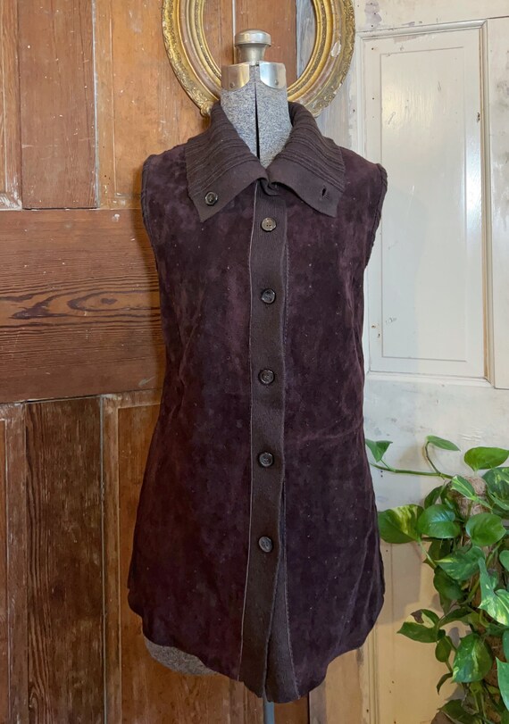 Vintage 1970s brown suede and wool vest; Gino Paol