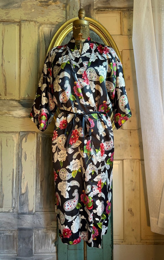 Vintage floral robe, 70s kimono, California Dynast