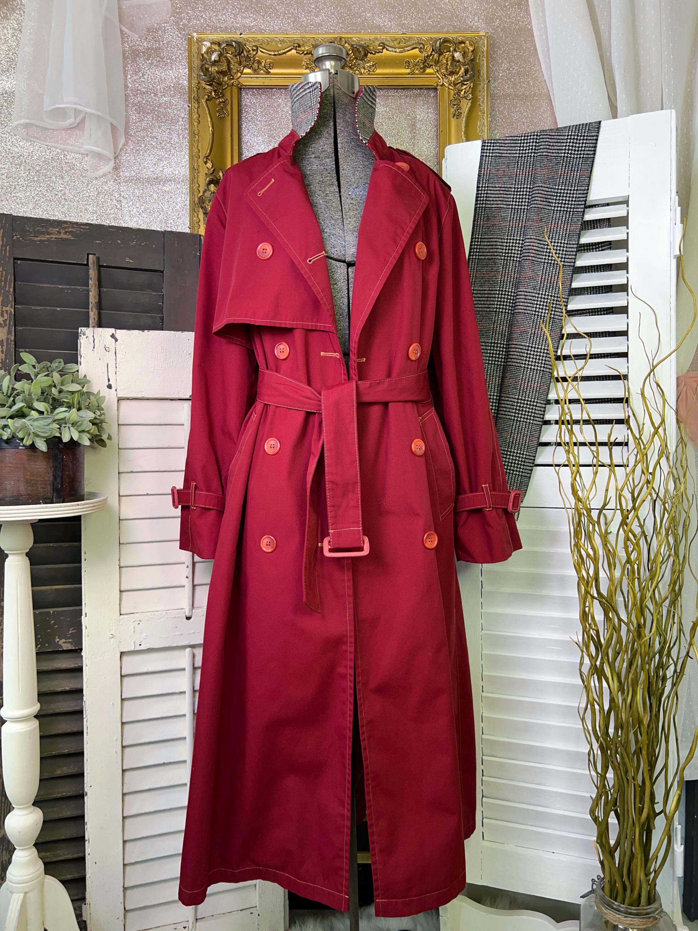 Vintage 70s Red Trench Coat: Plaid Lined, Belted - Etsy