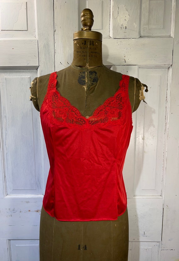 Vtg 90s Olga Red Lace Trim Camisole Style 10140 Size 36 