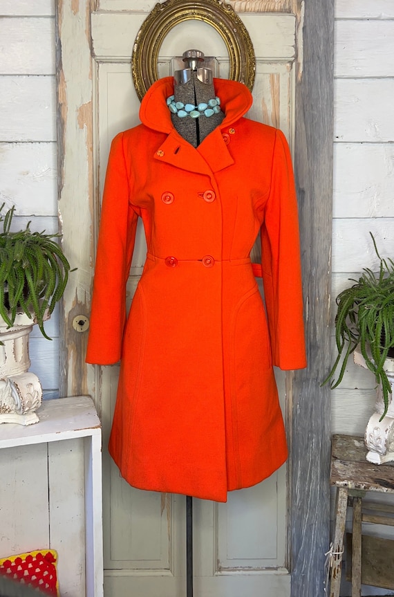 Vintage 1960s mod orange wool double breasted coat