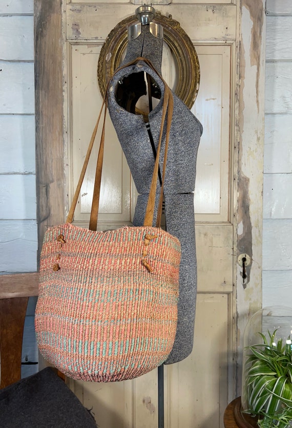 Vintage woven Sisal and leather bucket bag