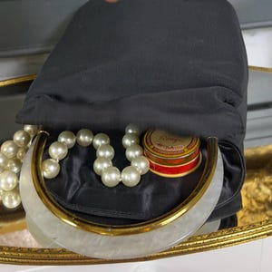 Vintage Ingber black purse, lucite top handle evening bag, special occasion clutch