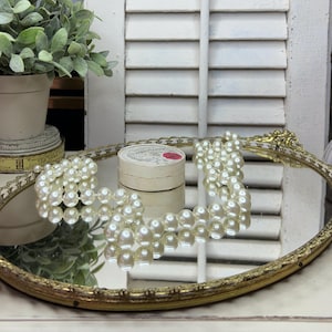 Vintage Hollywood Regency vanity mirror tray, gold cherub dresser tray