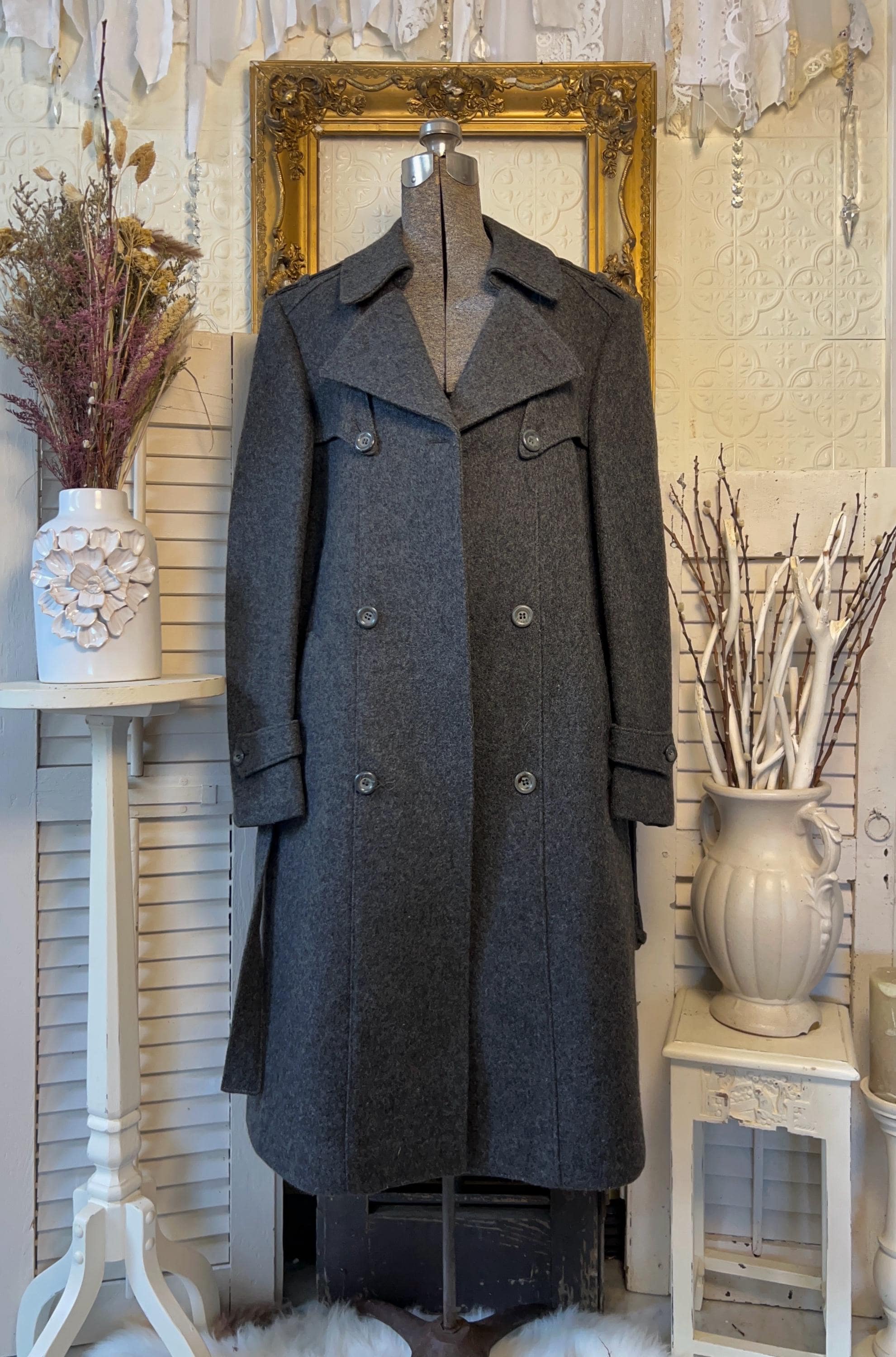 Vintage Charcoal Wool Belted Double Breasted Trench Coat - Etsy