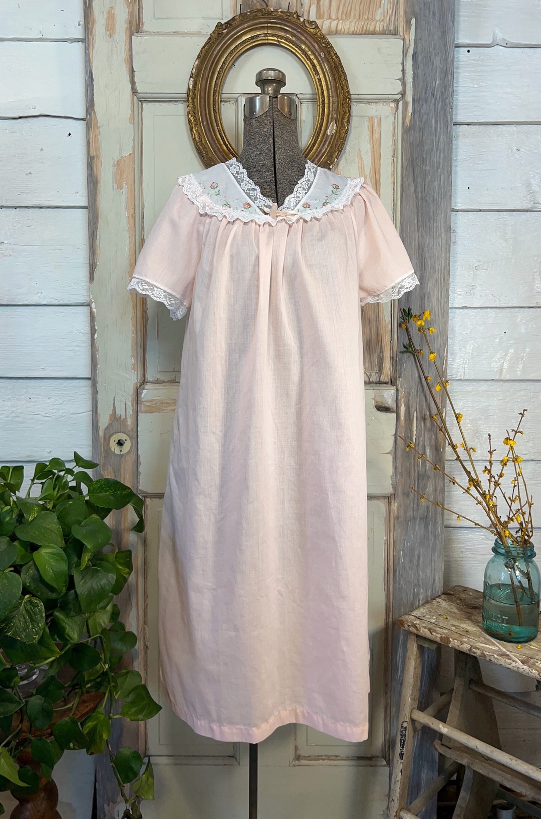 pink nightgown dress Retro Style Cotton Night Gown Dress M / White I Retro Fairy