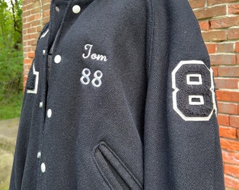 Vintage 1980s Black Wool Xavier Varsity Letter Jacket, 88 - Etsy