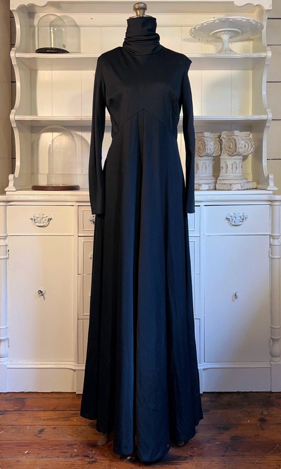 Vintage black maxi gown, 70s long sleeve party go… - image 2