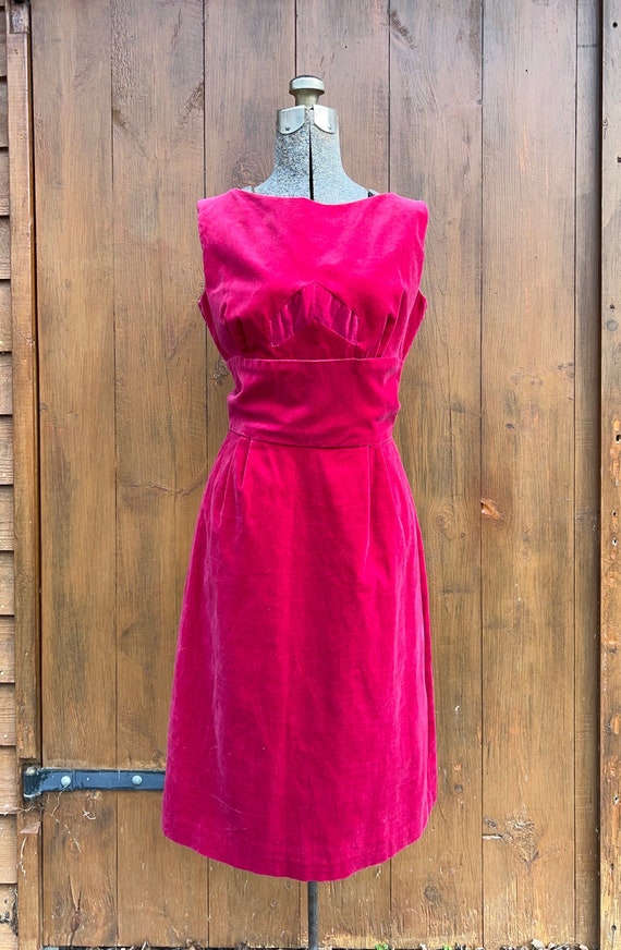 Vintage 1960s raspberry velvet wiggle dress