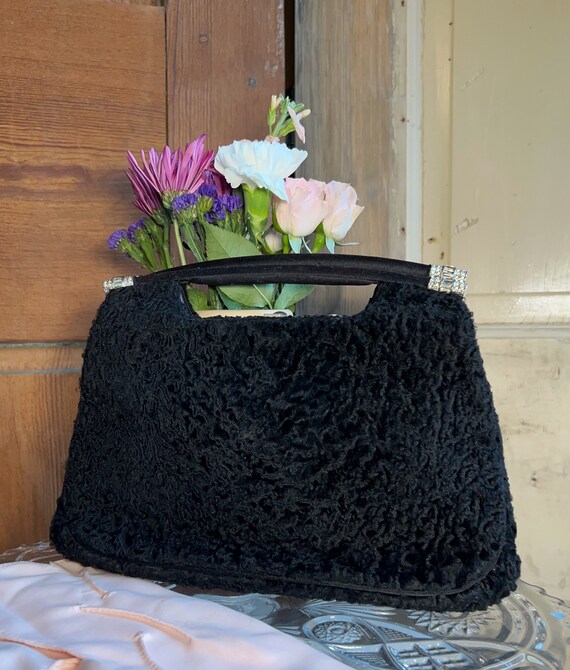 Vintage Bienen-davis Karakul Lambskin Handbag: 1940s Rhinestone