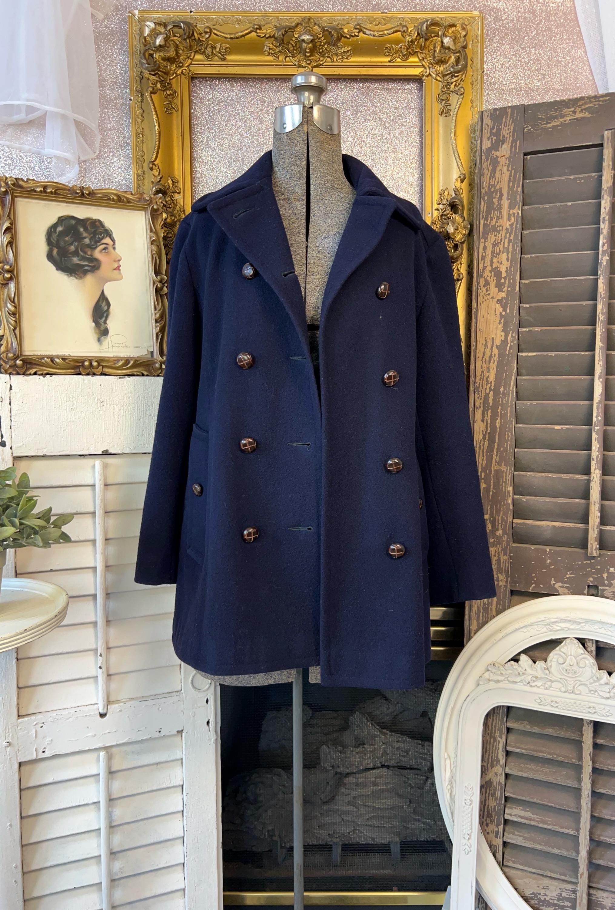 Vintage Bromleigh Classic Peacoat, Navy Blue Wool Pea Coat